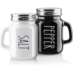 Salt and Pepper Shakers Set 4 oz Glass Black White Salt Pepper Shaker Set